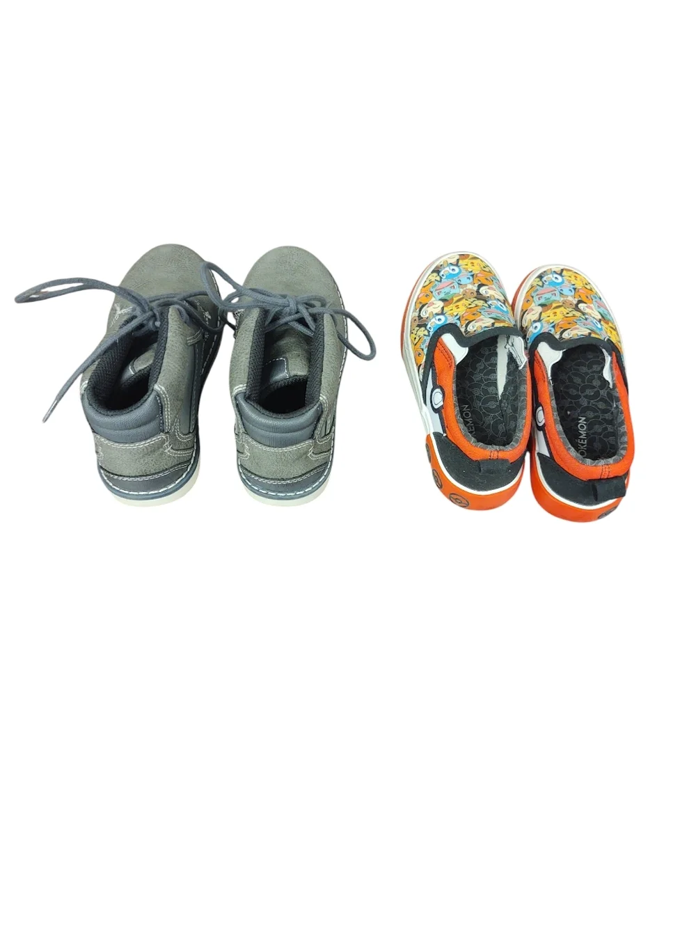 Bundle Of Boys Gray Lace-Up Boots & Pokemon Slip-On Sneakers Size 13
